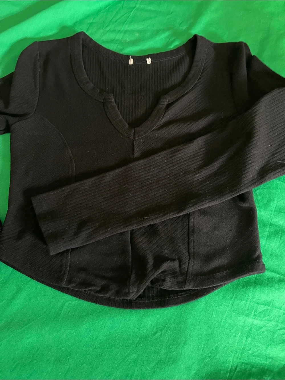 Black Ribbed Long-Sleeve Women's Top - Picture 5 of 6